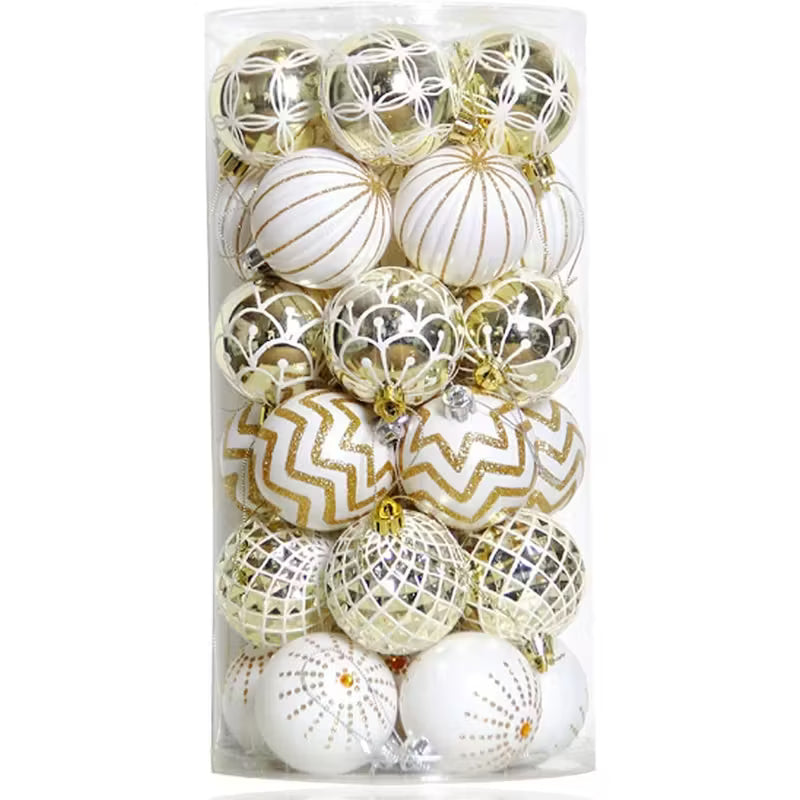 Golden White Christmas Ball Ornaments