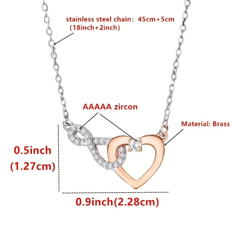 Heart Copper Inlaid Zircon Necklace with Gift Card
