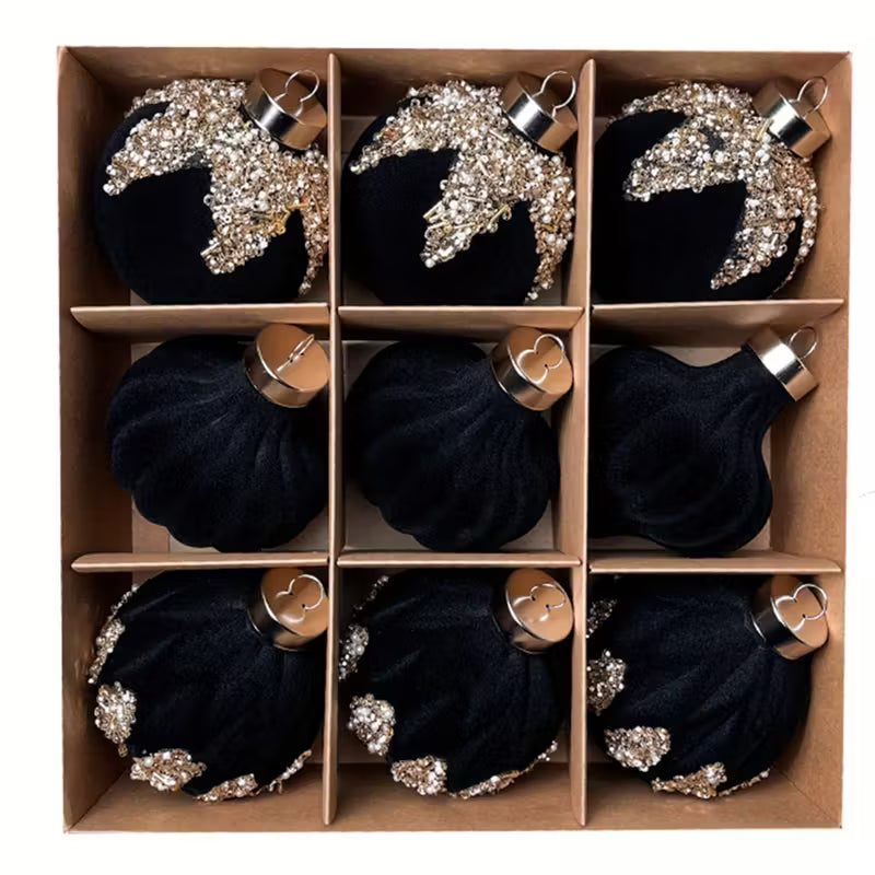 Burgundy Sequin Flocked Christmas Ball Ornaments