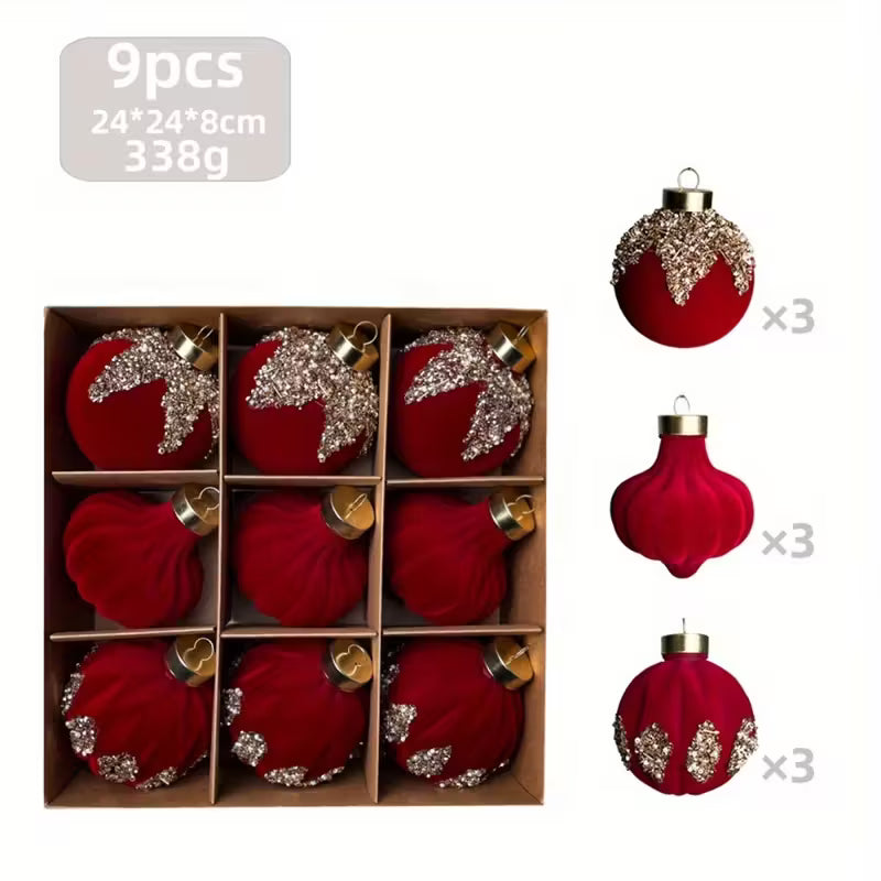 Burgundy Sequin Flocked Christmas Ball Ornaments