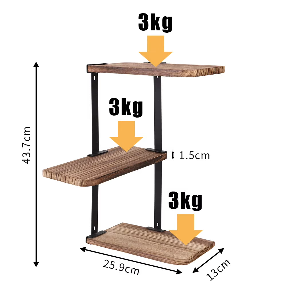 3 Tier Rustic Wood Wall Shelf