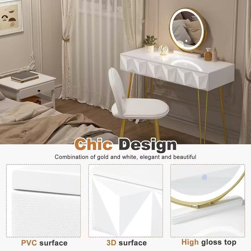 Elegant White Gold Vanity Desk