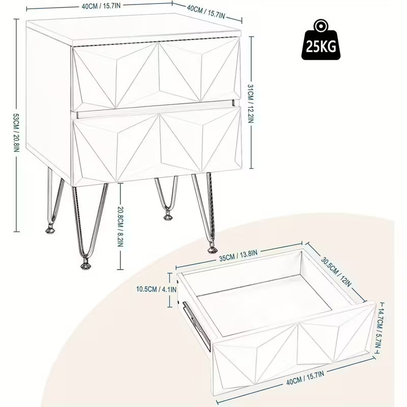 Bedside Table Set with 2 Drawers