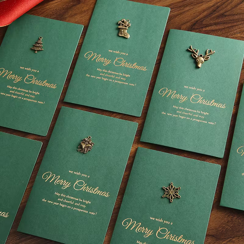 Vintage Golden Foil Christmas Cards with Envelopes