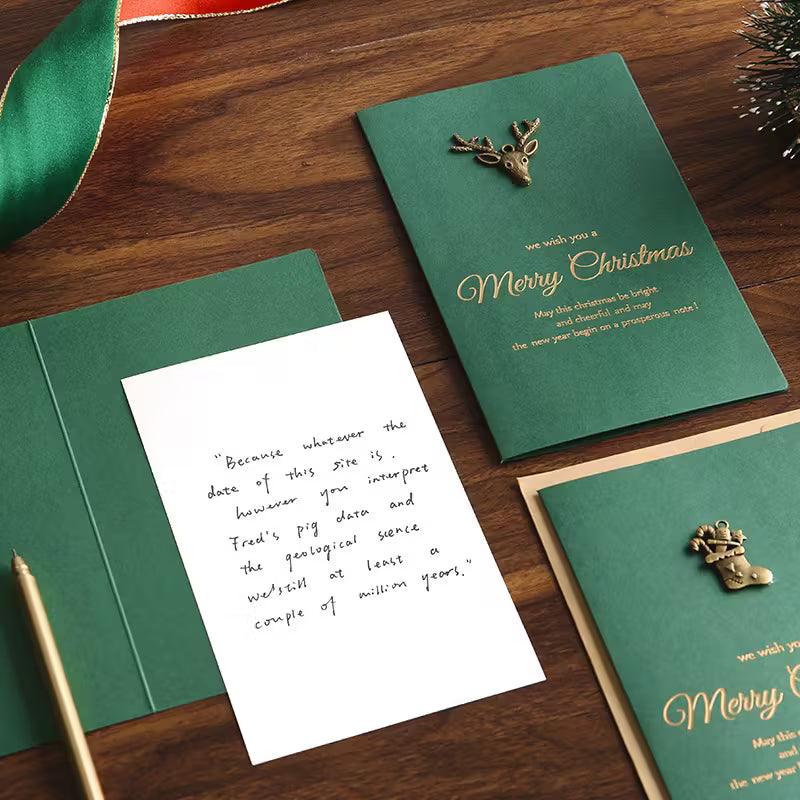 Vintage Golden Foil Christmas Cards with Envelopes