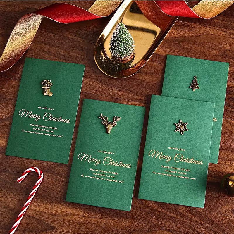 Vintage Golden Foil Christmas Cards with Envelopes