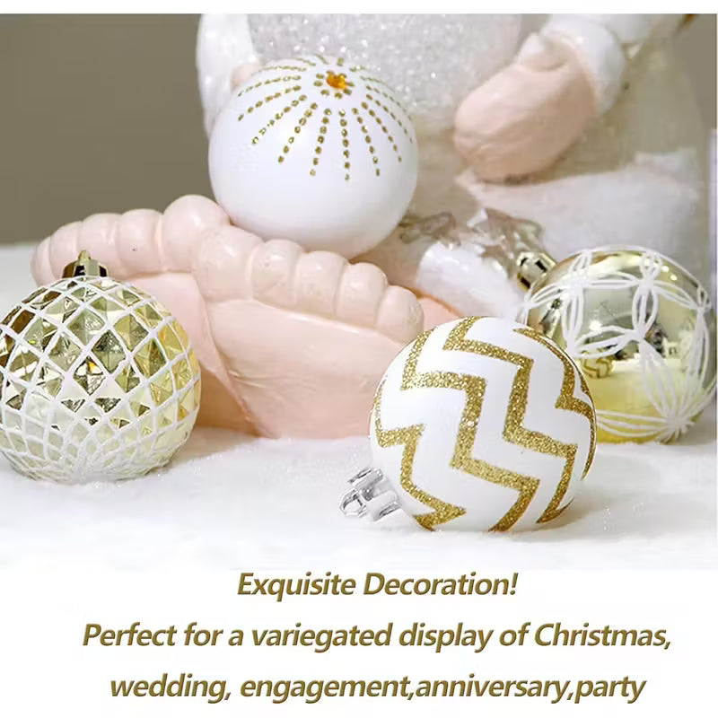 Golden White Christmas Ball Ornaments