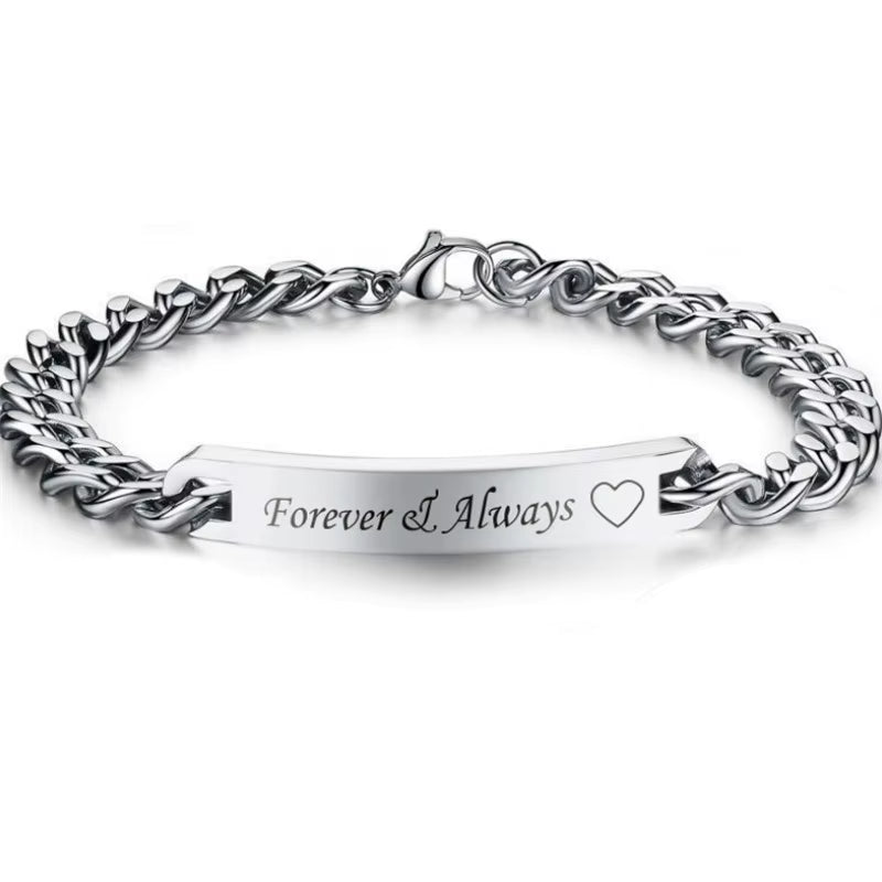 Couples Bracelet Engraved Always Forever Stainless Steel Lovers Bangles Valentines Day Gift for Wife Husband Boyfriend GF