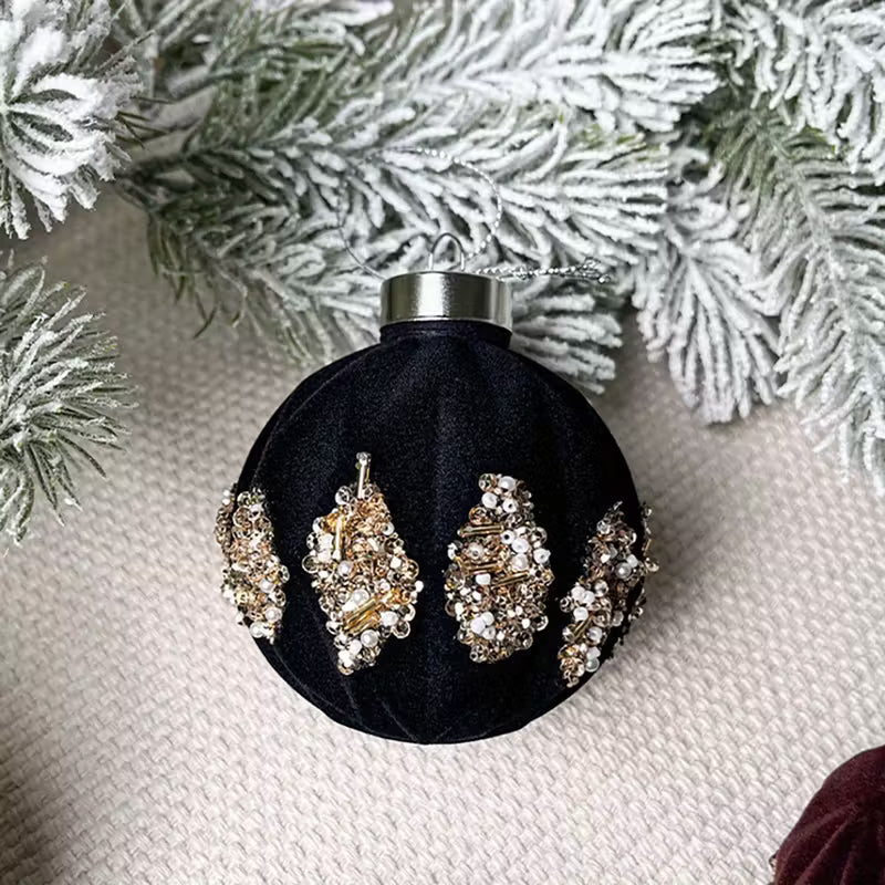 Burgundy Sequin Flocked Christmas Ball Ornaments
