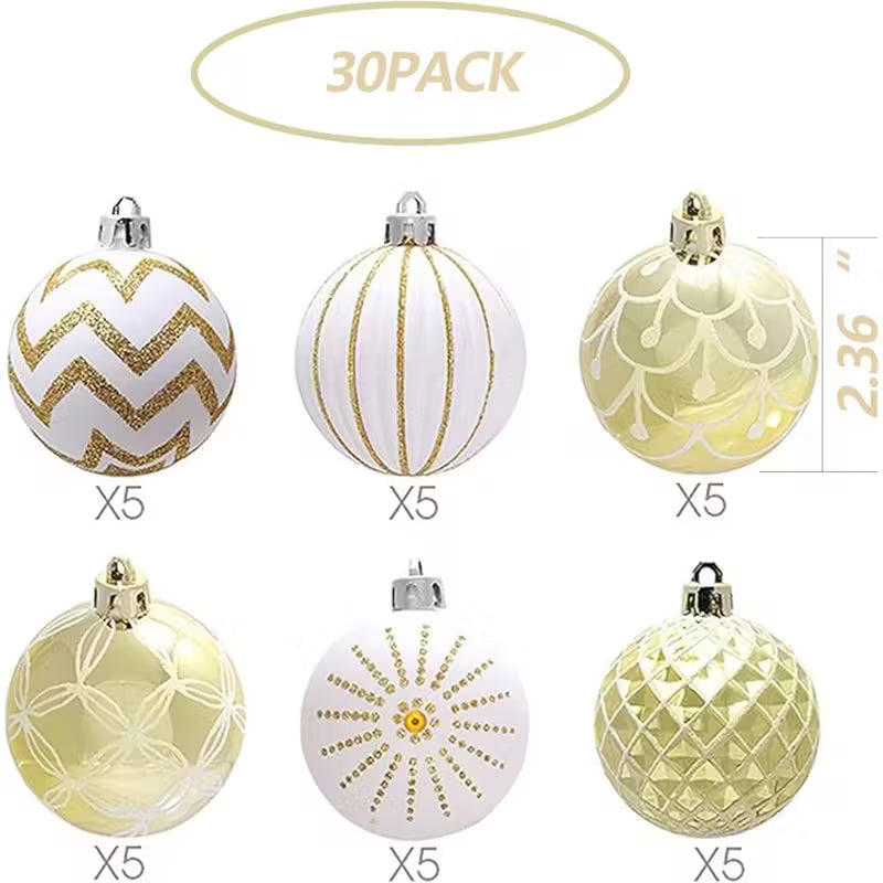 Golden White Christmas Ball Ornaments