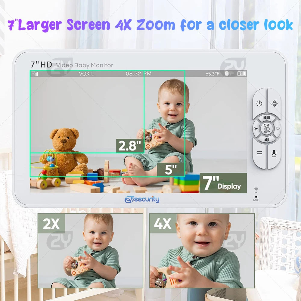 7.0 Inch Video Baby Monitor HD Split Screen with 2 Cameras 