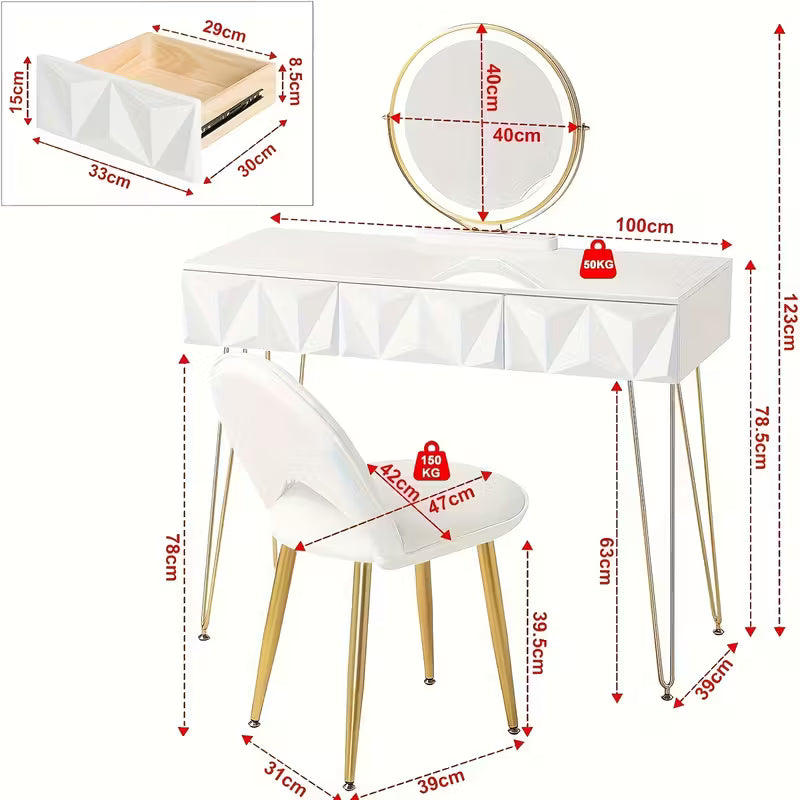 Elegant White Gold Vanity Desk