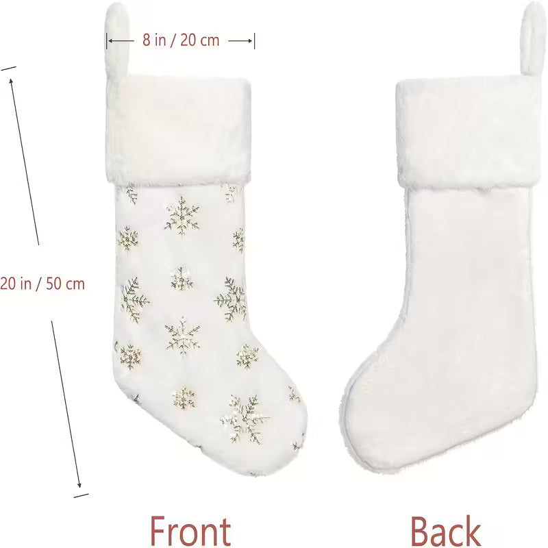 Set of 4 White Plush Christmas Stockings