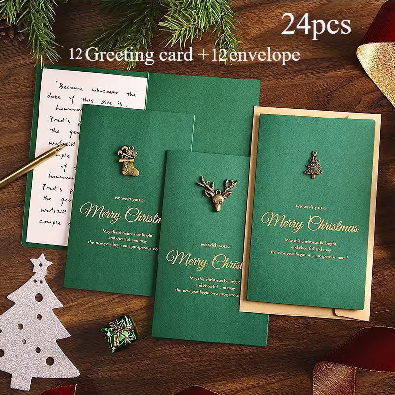 Vintage Golden Foil Christmas Cards with Envelopes