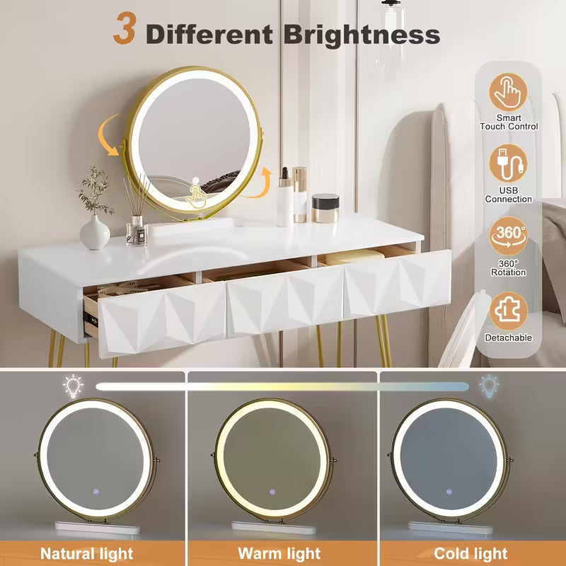 Elegant White Gold Vanity Desk