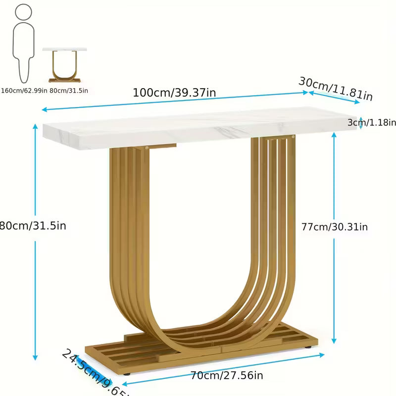 Modern Console Table with Golden Base Faux Marble Top