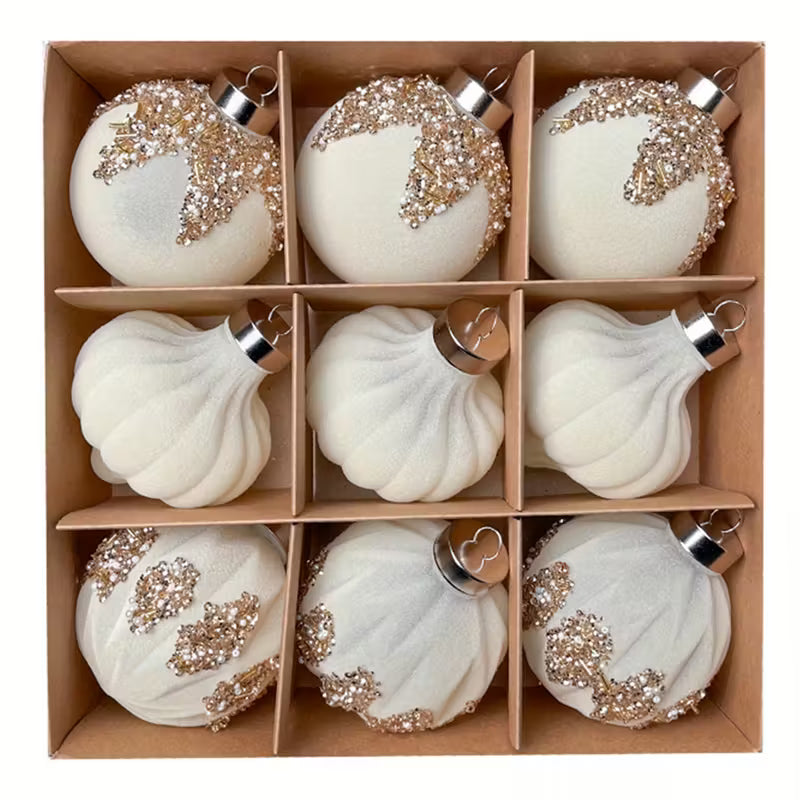 Burgundy Sequin Flocked Christmas Ball Ornaments