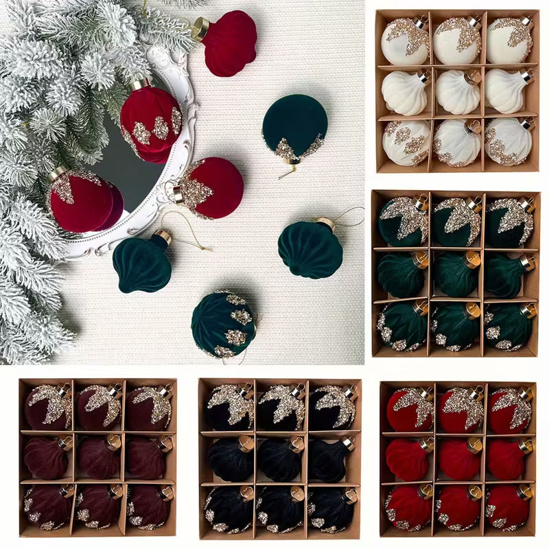 Burgundy Sequin Flocked Christmas Ball Ornaments