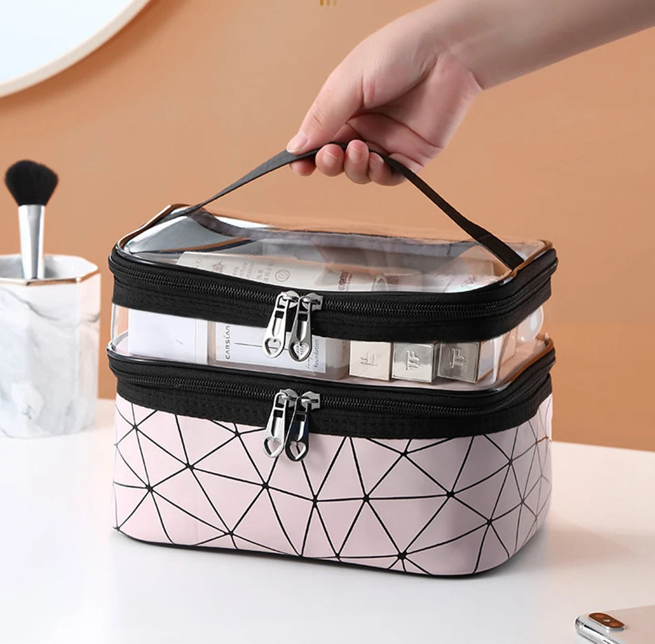 Multifunction Double Transparent Cosmetic Bag Women Make Up Case Big Capacity Travel Makeup Organizer Toiletry Beauty Storage
