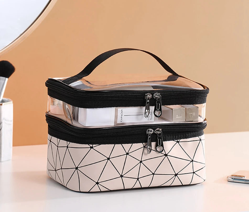 Multifunction Double Transparent Cosmetic Bag Women Make Up Case Big Capacity Travel Makeup Organizer Toiletry Beauty Storage
