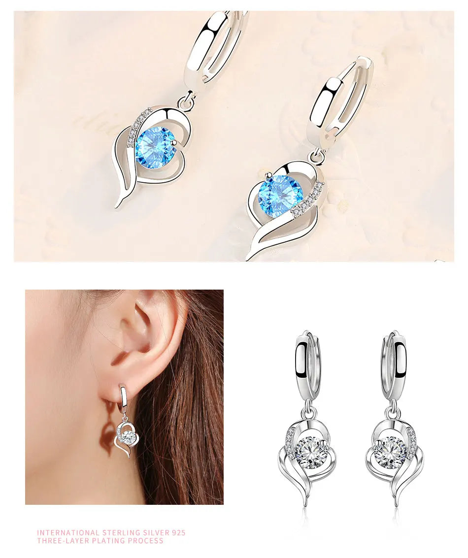 Silver Crystal Zircon Earrings