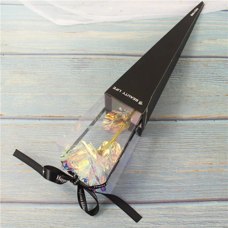 Galaxy Rose Eternal 24K Gold Flower Foil Plastic Artificial Roses Valentines Day Gift Beauty Golden Flowers for Wedding Decor