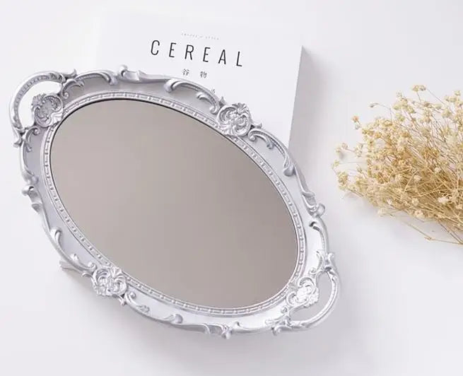 European Decorative Plate Storage Tray Oval Plate Jewelry Display Rotary Candy Decor Tray Mirror Decorative Make Up Mirror