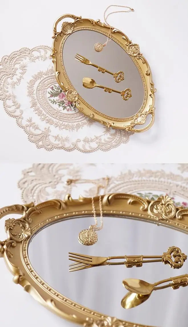 European Decorative Plate Storage Tray Oval Plate Jewelry Display Rotary Candy Decor Tray Mirror Decorative Make Up Mirror