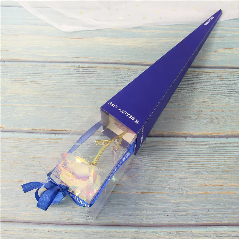 Galaxy Rose Eternal 24K Gold Flower Foil Plastic Artificial Roses Valentines Day Gift Beauty Golden Flowers for Wedding Decor