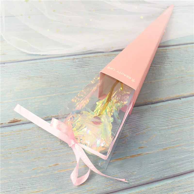 Galaxy Rose Eternal 24K Gold Flower Foil Plastic Artificial Roses Valentines Day Gift Beauty Golden Flowers for Wedding Decor