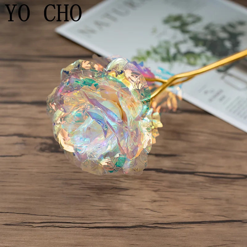 Galaxy Rose Eternal 24K Gold Flower Foil Plastic Artificial Roses Valentines Day Gift Beauty Golden Flowers for Wedding Decor