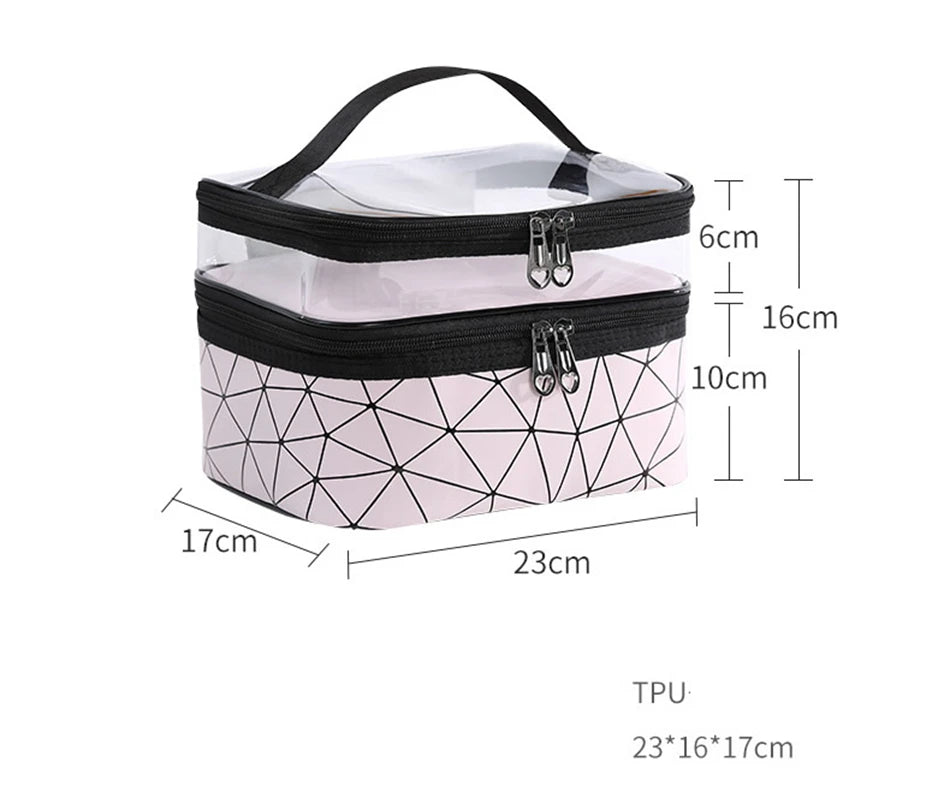 Multifunction Double Transparent Cosmetic Bag Women Make Up Case Big Capacity Travel Makeup Organizer Toiletry Beauty Storage