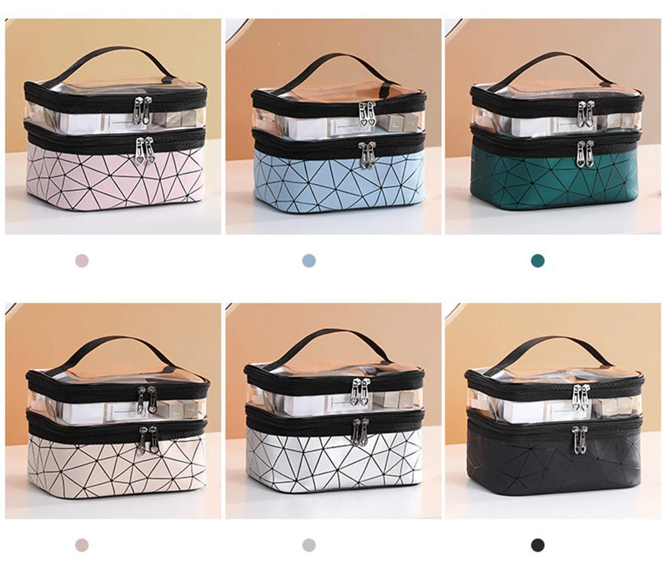 Multifunction Double Transparent Cosmetic Bag Women Make Up Case Big Capacity Travel Makeup Organizer Toiletry Beauty Storage