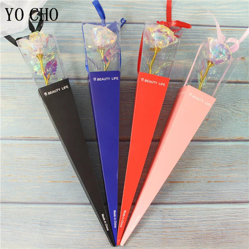 Galaxy Rose Eternal 24K Gold Flower Foil Plastic Artificial Roses Valentines Day Gift Beauty Golden Flowers for Wedding Decor