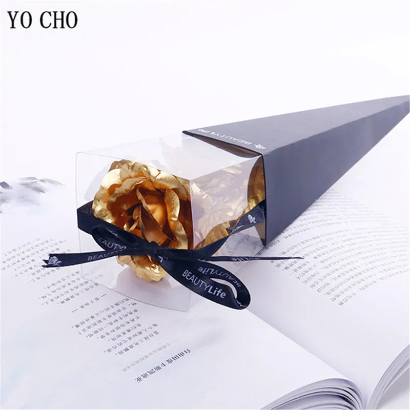 Galaxy Rose Eternal 24K Gold Flower Foil Plastic Artificial Roses Valentines Day Gift Beauty Golden Flowers for Wedding Decor