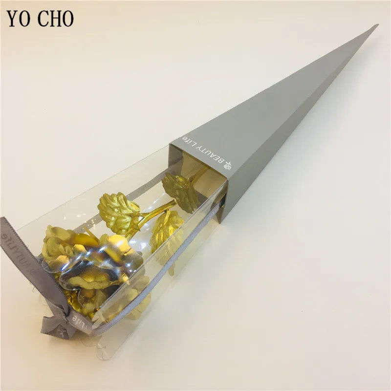 Galaxy Rose Eternal 24K Gold Flower Foil Plastic Artificial Roses Valentines Day Gift Beauty Golden Flowers for Wedding Decor