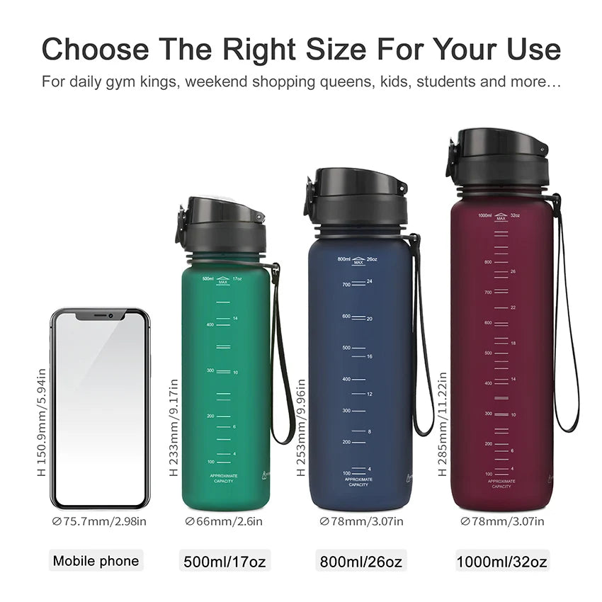 UZ Sport Water Bottles BPA Free Portable Leakproof Shaker Bottle Tritan Plastic Drinkware Camping Gym Fitness Jug 500/800/1000ML
