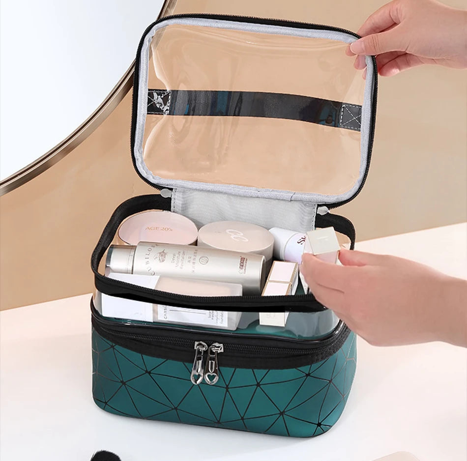 Multifunction Double Transparent Cosmetic Bag Women Make Up Case Big Capacity Travel Makeup Organizer Toiletry Beauty Storage