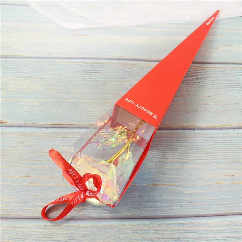 Galaxy Rose Eternal 24K Gold Flower Foil Plastic Artificial Roses Valentines Day Gift Beauty Golden Flowers for Wedding Decor