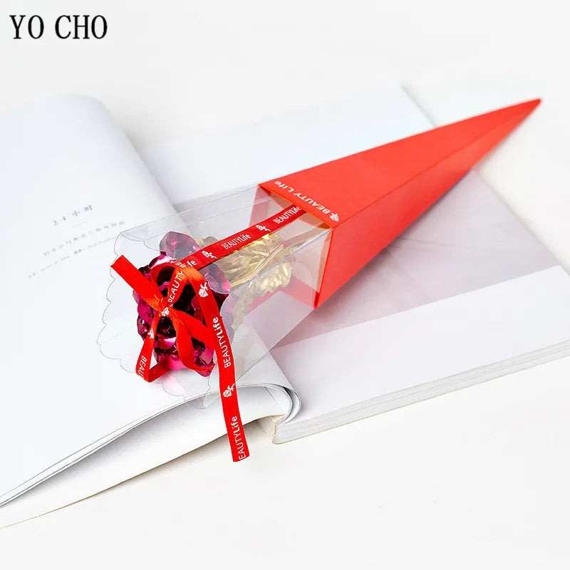 Galaxy Rose Eternal 24K Gold Flower Foil Plastic Artificial Roses Valentines Day Gift Beauty Golden Flowers for Wedding Decor