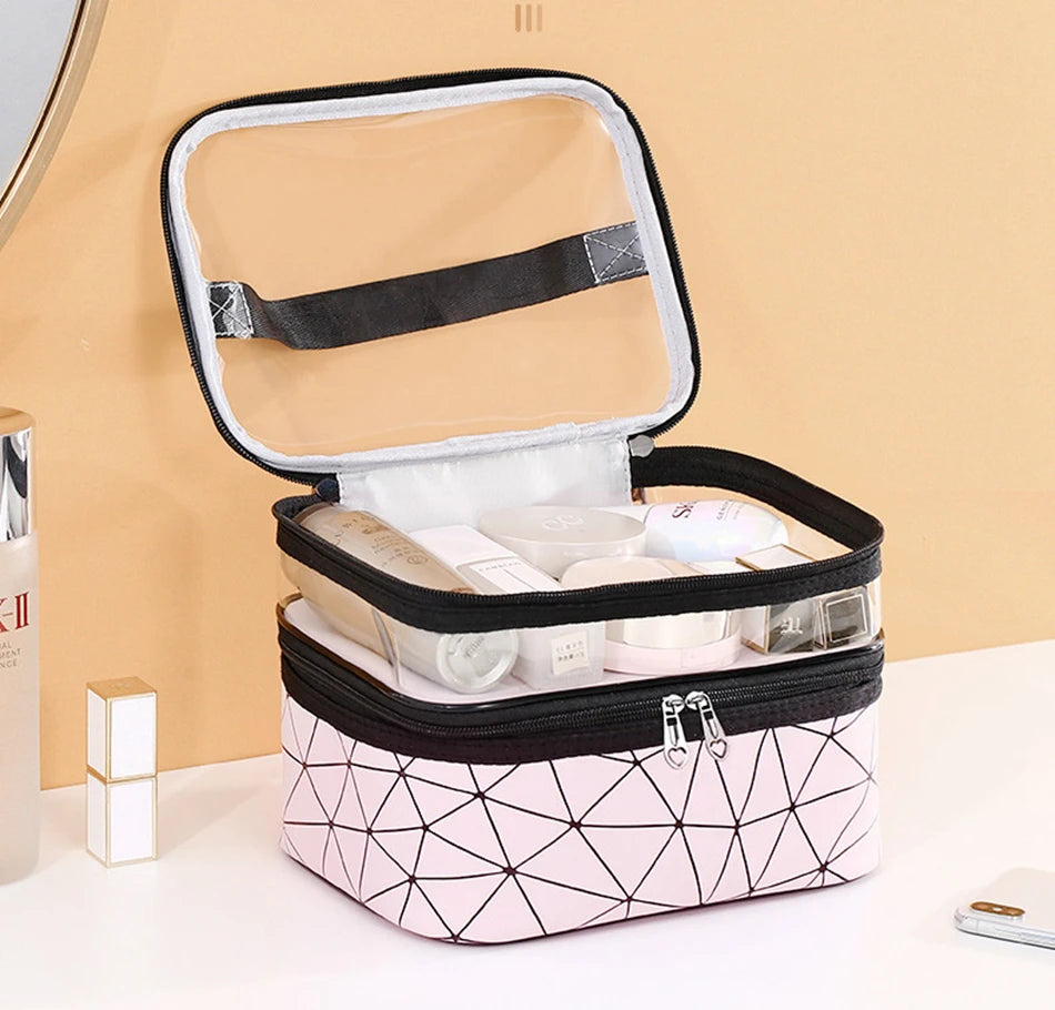 Multifunction Double Transparent Cosmetic Bag Women Make Up Case Big Capacity Travel Makeup Organizer Toiletry Beauty Storage