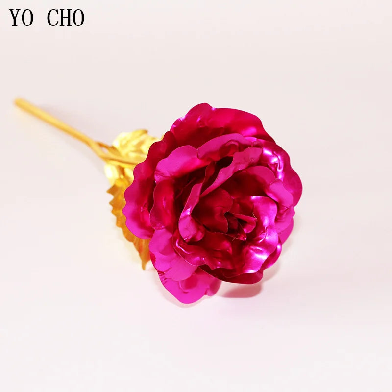 Galaxy Rose Eternal 24K Gold Flower Foil Plastic Artificial Roses Valentines Day Gift Beauty Golden Flowers for Wedding Decor