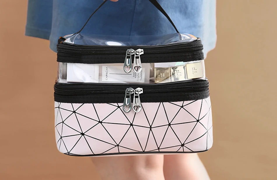 Multifunction Double Transparent Cosmetic Bag Women Make Up Case Big Capacity Travel Makeup Organizer Toiletry Beauty Storage