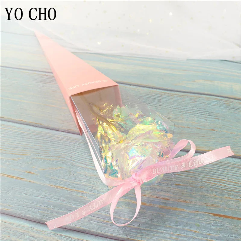 Galaxy Rose Eternal 24K Gold Flower Foil Plastic Artificial Roses Valentines Day Gift Beauty Golden Flowers for Wedding Decor