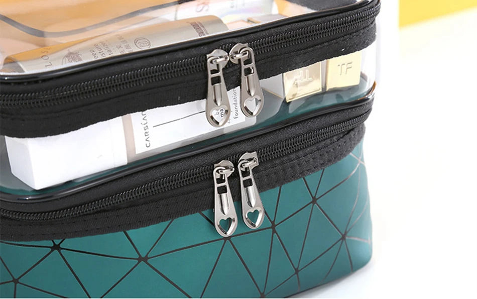 Multifunction Double Transparent Cosmetic Bag Women Make Up Case Big Capacity Travel Makeup Organizer Toiletry Beauty Storage