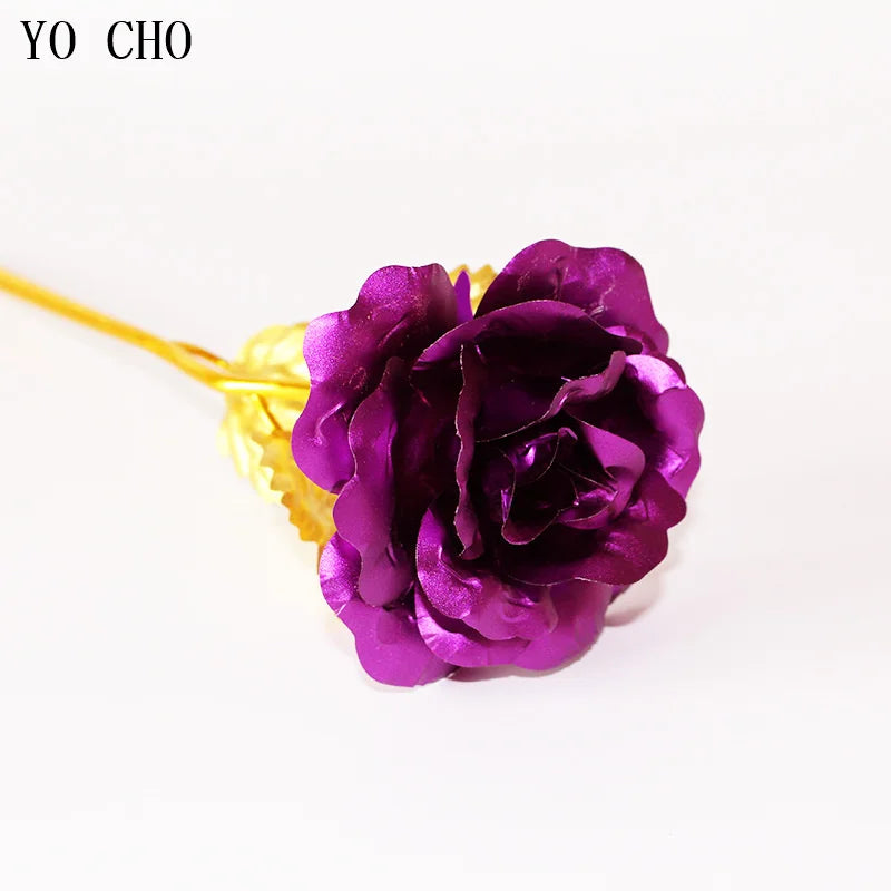 Galaxy Rose Eternal 24K Gold Flower Foil Plastic Artificial Roses Valentines Day Gift Beauty Golden Flowers for Wedding Decor