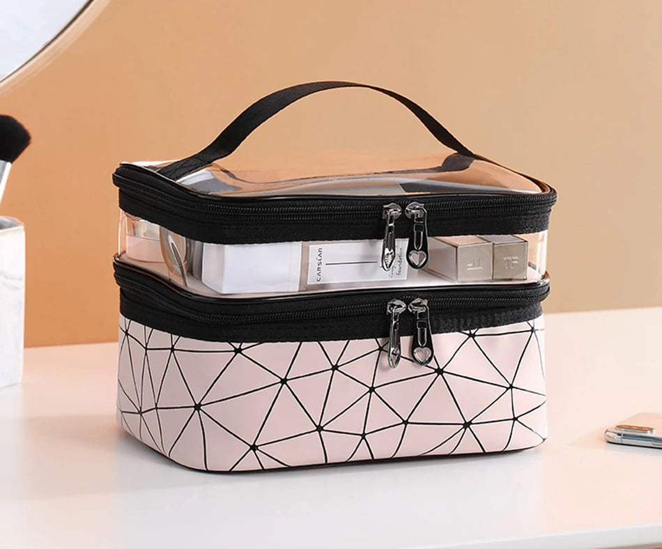 Multifunction Double Transparent Cosmetic Bag Women Make Up Case Big Capacity Travel Makeup Organizer Toiletry Beauty Storage