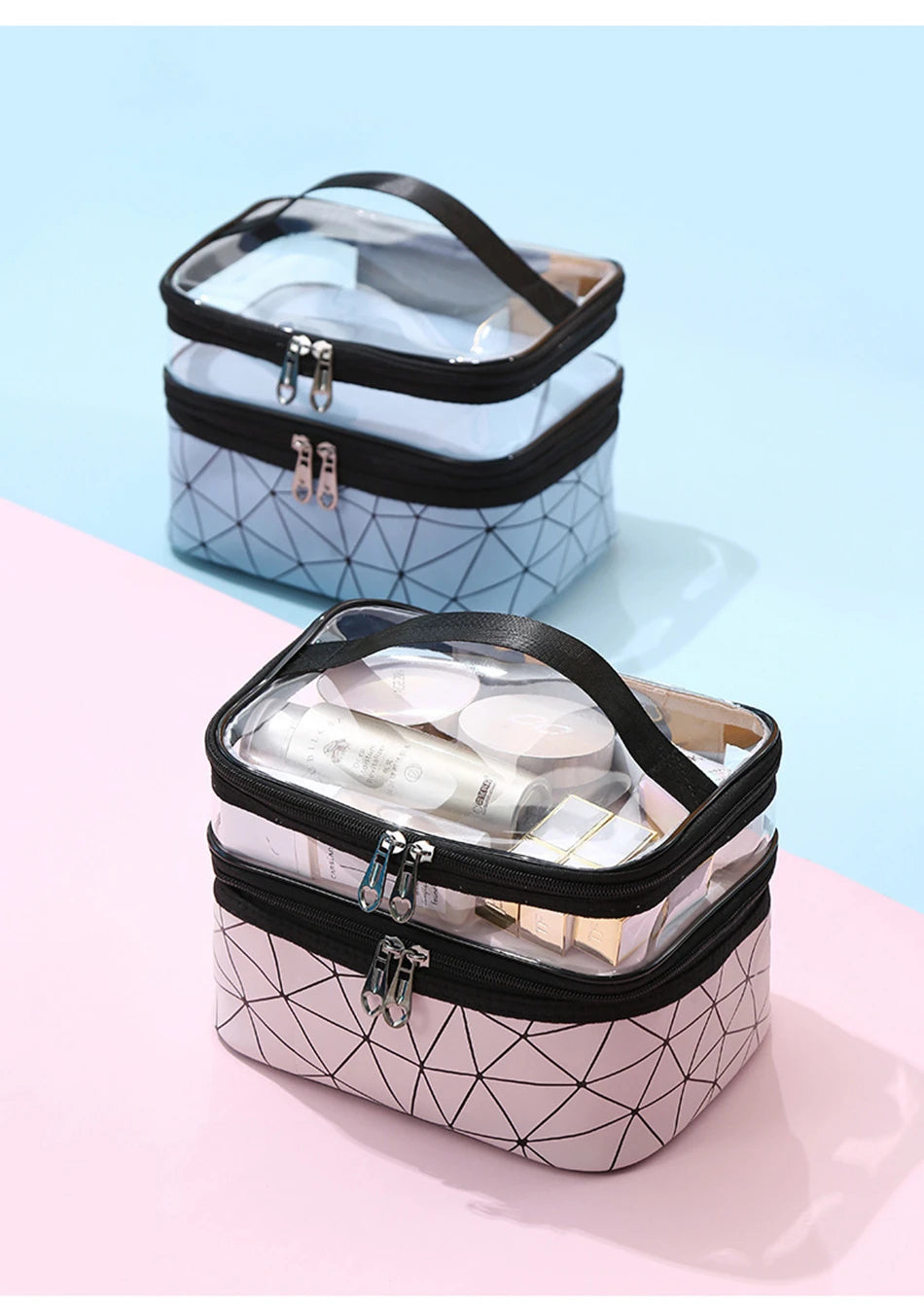 Multifunction Double Transparent Cosmetic Bag Women Make Up Case Big Capacity Travel Makeup Organizer Toiletry Beauty Storage
