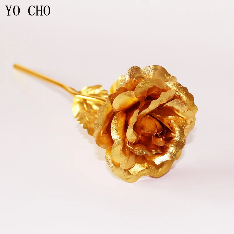 Galaxy Rose Eternal 24K Gold Flower Foil Plastic Artificial Roses Valentines Day Gift Beauty Golden Flowers for Wedding Decor