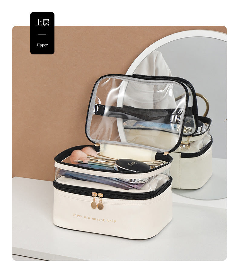 Multifunction Double Transparent Cosmetic Bag Women Make Up Case Big Capacity Travel Makeup Organizer Toiletry Beauty Storage